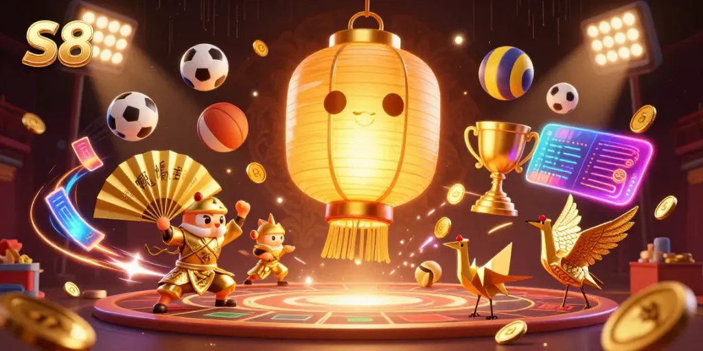 Experience dynamic gaming with the S8 lantern spirit above a buzzing casino scene