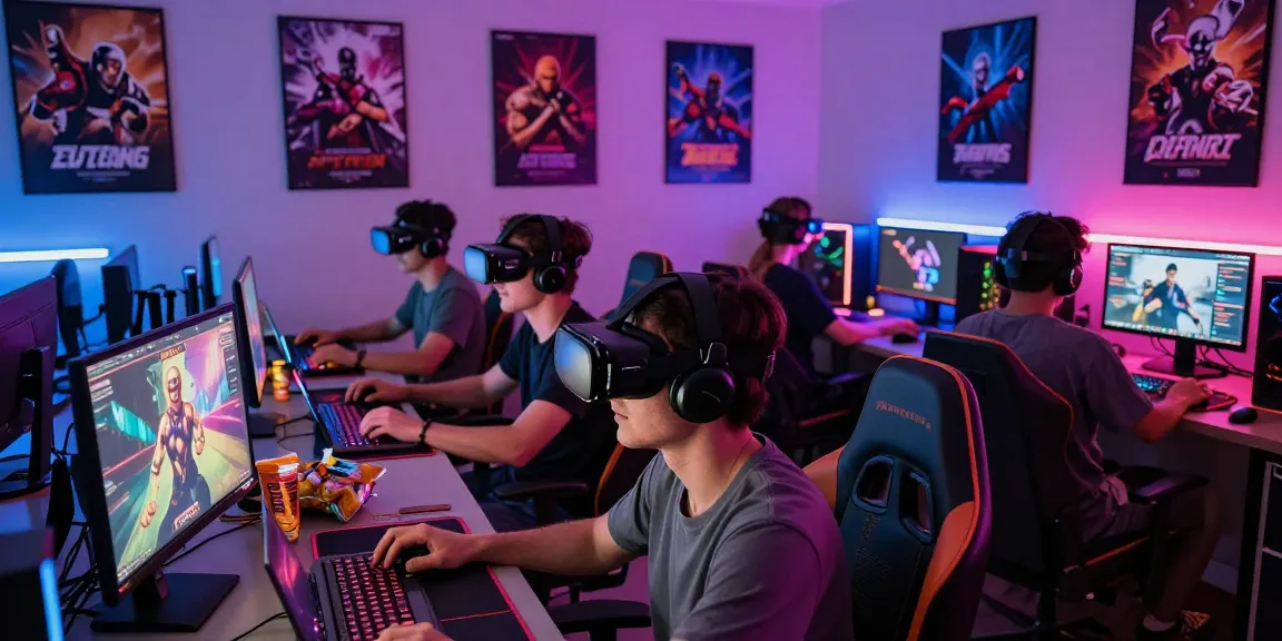 Engaged gamers enjoying free porn games online with vibrant atmosphere.