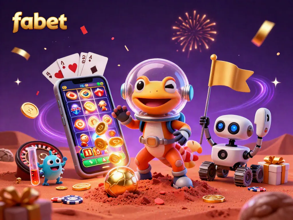 Experience fabet's excitement with a Martian gecko uncovering a vibrant casino scene.