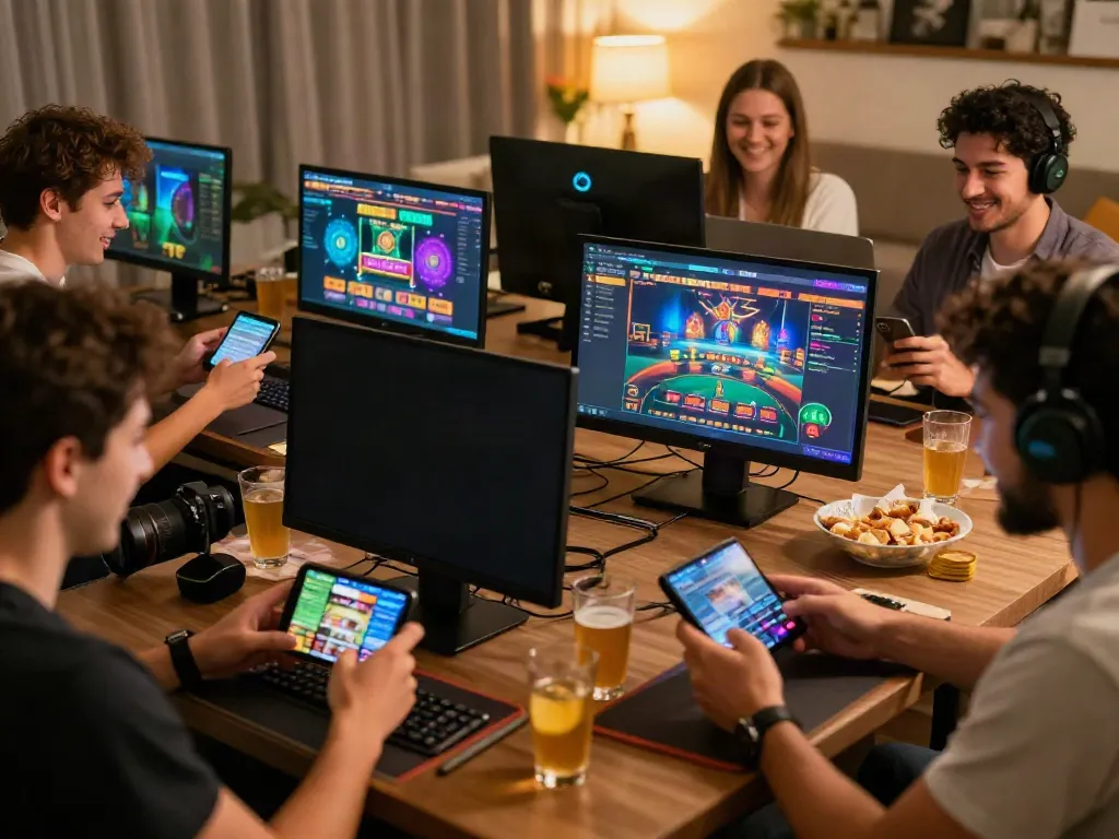 Engaged players enjoying diverse games on http://11bet-app.net/ in a vibrant home setting.