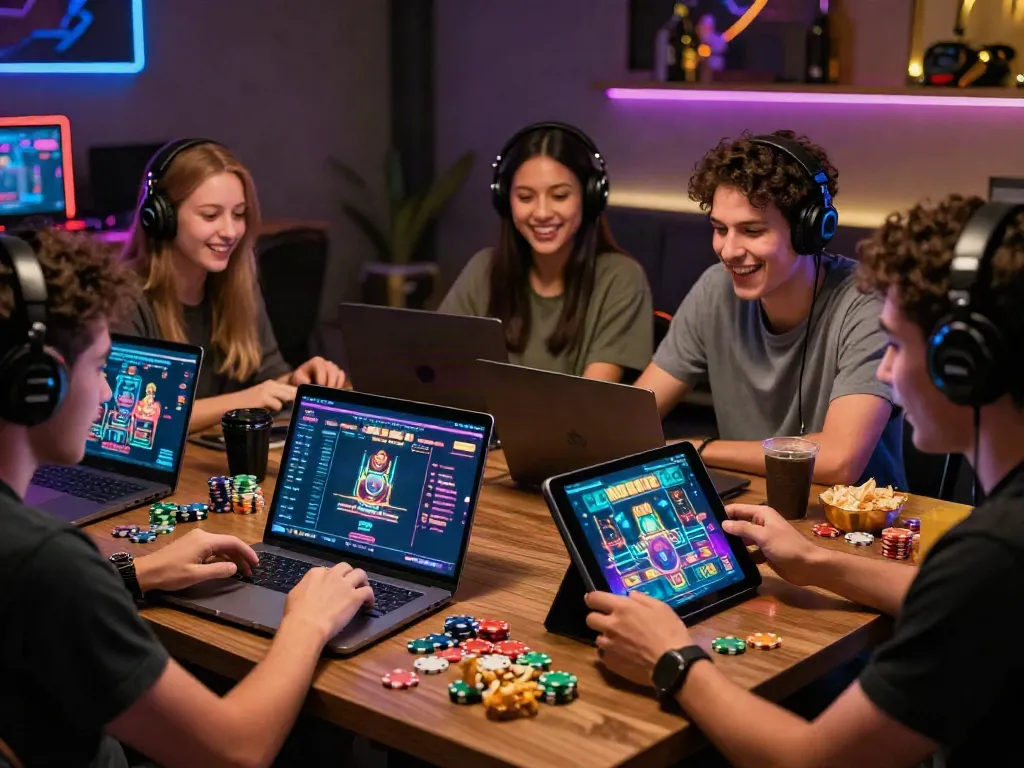 Friends enjoying gaming on SIN88 platform with vibrant graphics and joyful atmosphere.