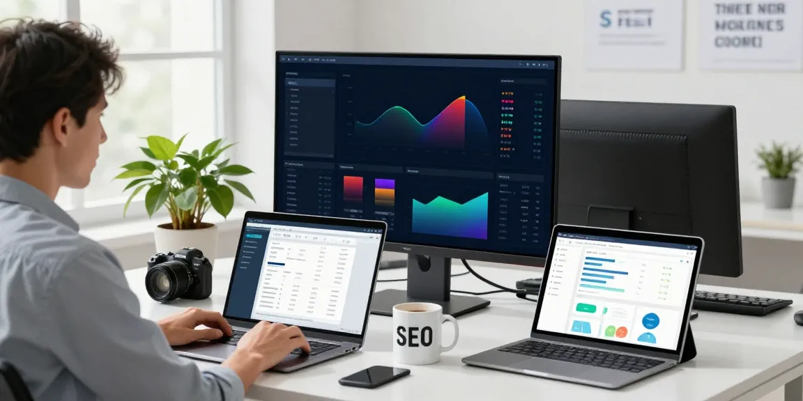 SEO specialist analyzing metrics in a dynamic digital marketing office, focusing on instant indexing strategies.