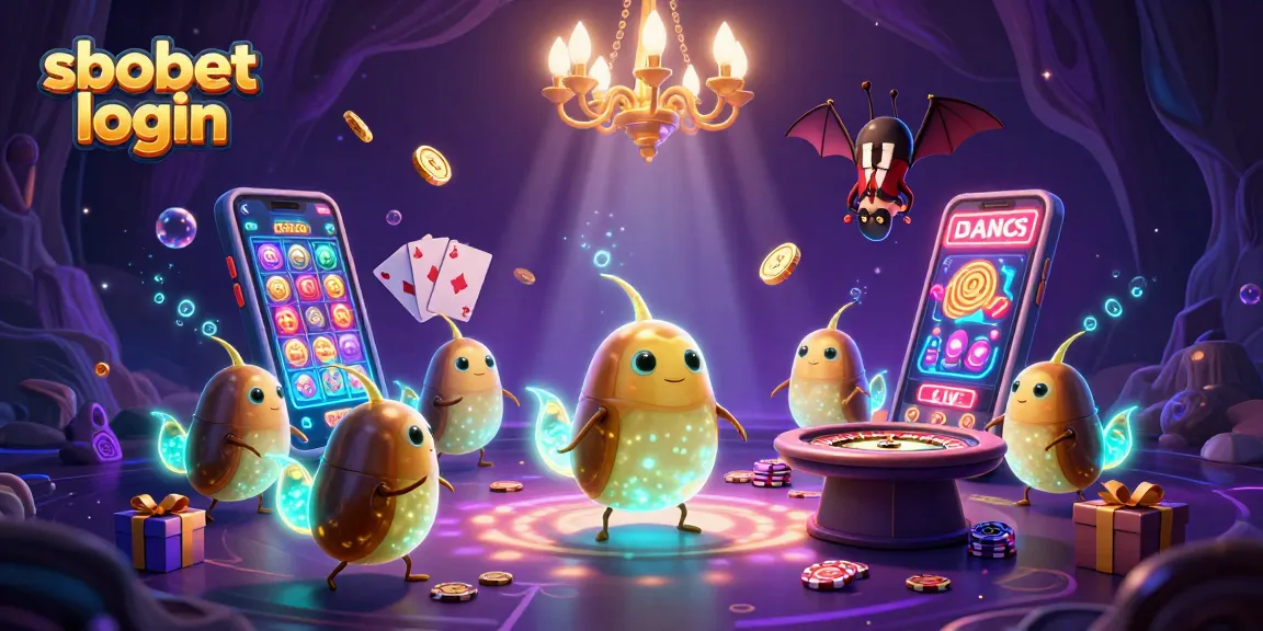 Experience seamless sbobet login for thrilling casino adventures in a vibrant, animated cave setting.