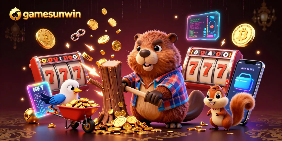 Play exciting gamesunwin slots as a cheerful beaver chops a tree raining golden coins.