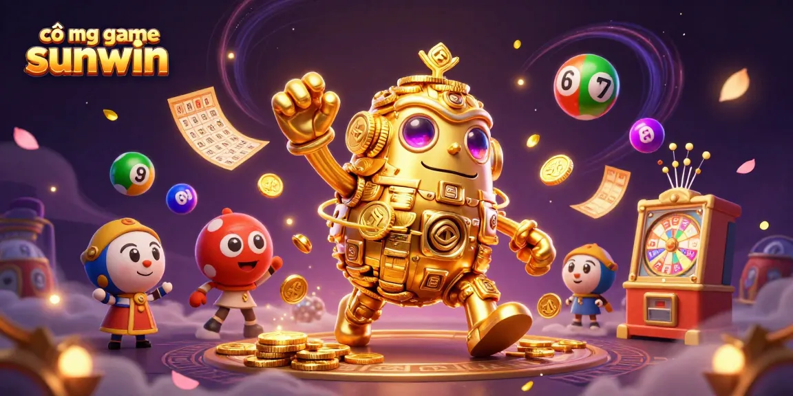 Engage in thrilling adventures at cổng game sunwin with vibrant golden elements and dynamic lottery scenes.