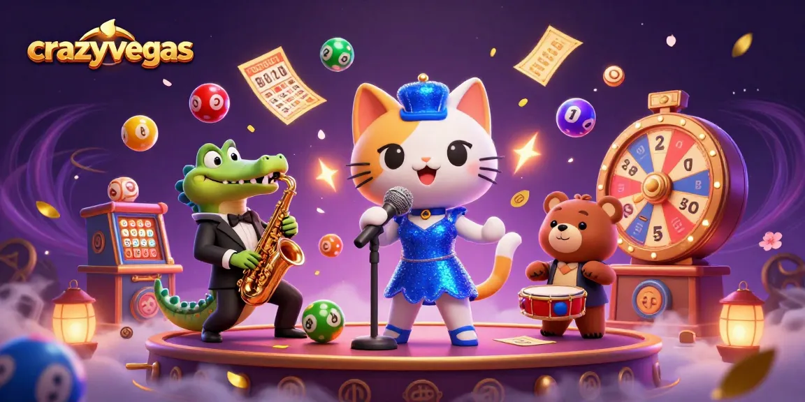 Experience gaming excitement with crazyvegas as characters enjoy the thrill of lottery and casino games.
