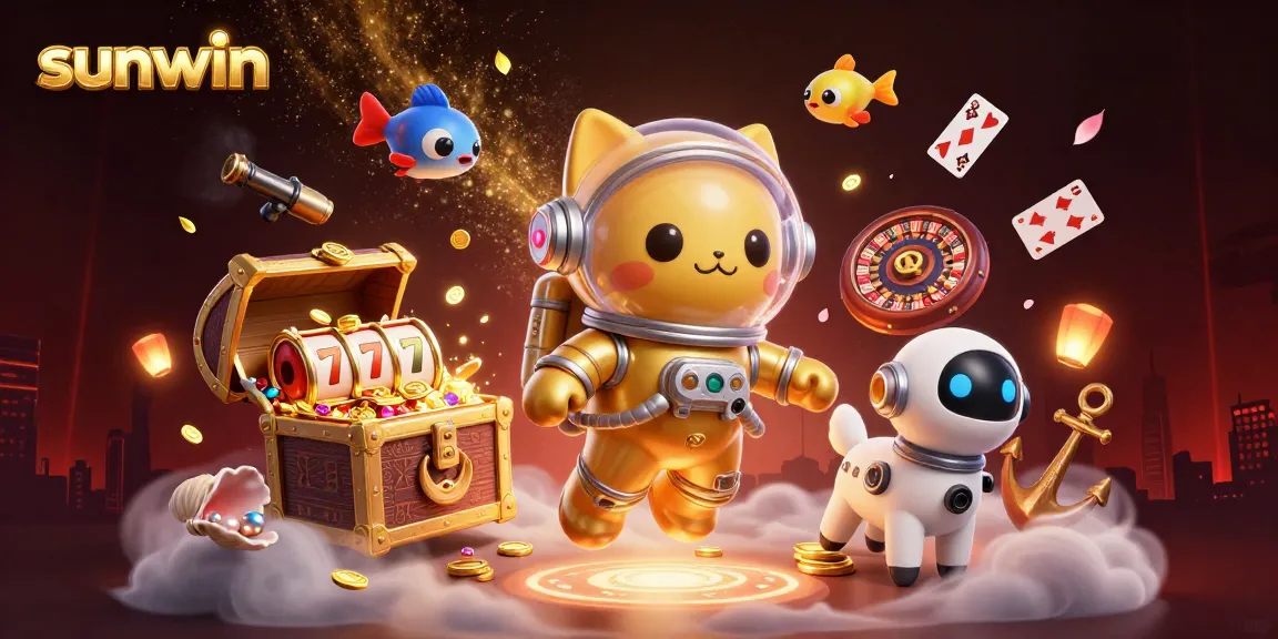 Experience surreal gaming adventures with sunwin, where a golden astronaut cat and robot dog explore vibrant casino worlds.